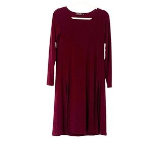 Sympli Burgundy Wine 4 Stretch Jersey Knit Long Sleeve Tunic Dress Leg Slits